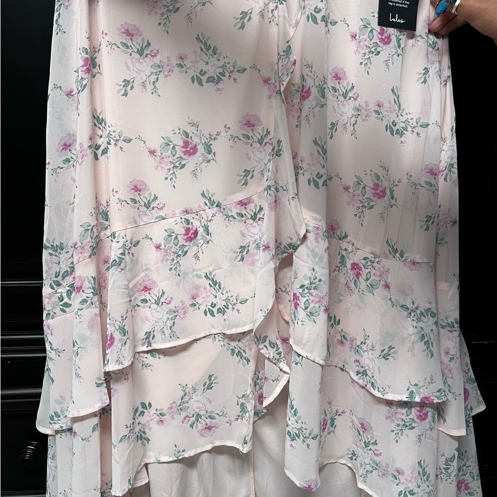 Lulu's Floral High Low Dress in Pink and Green